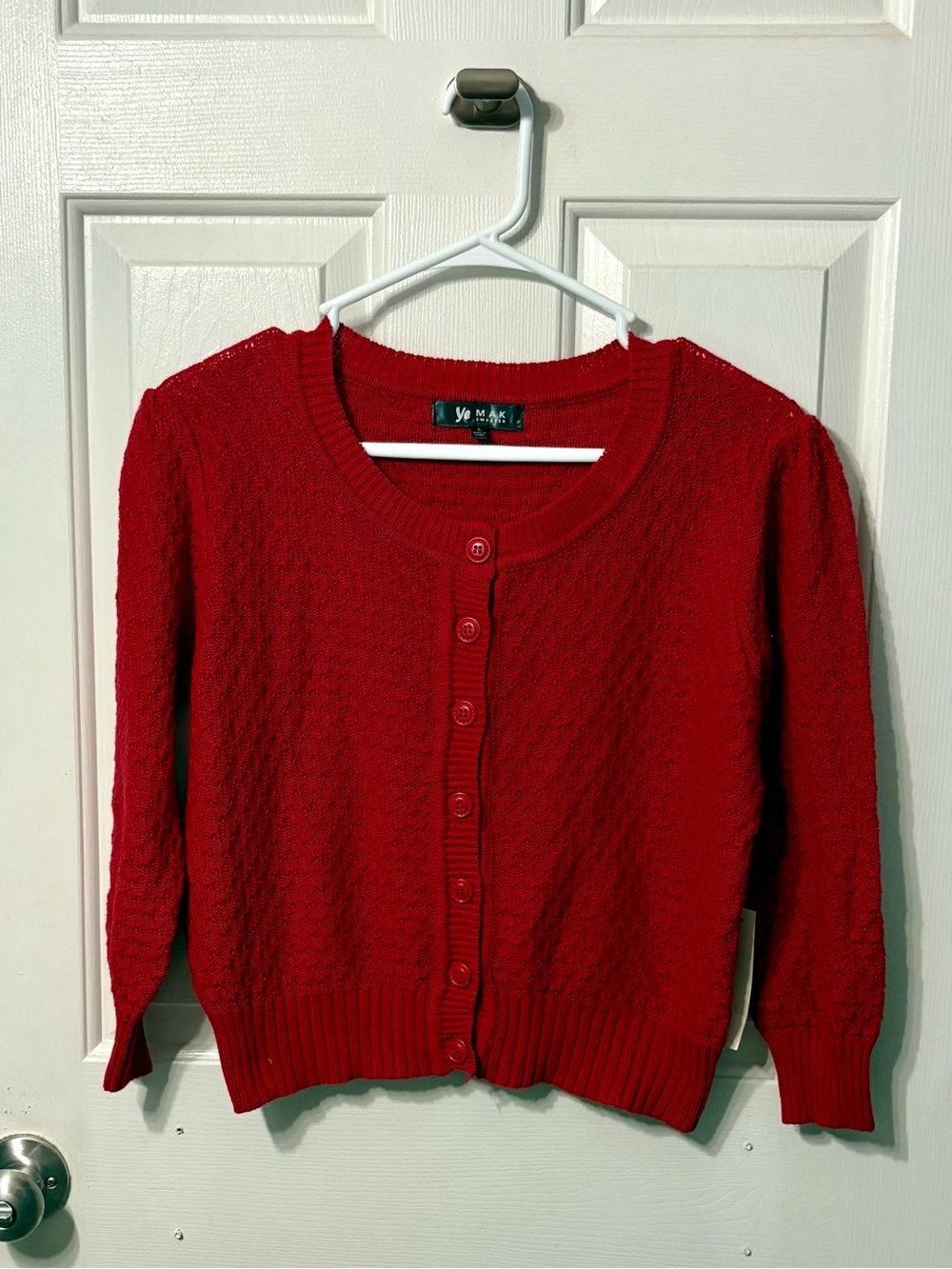 Ye MAK Vibrant Red Button-Front Knit Cardigan